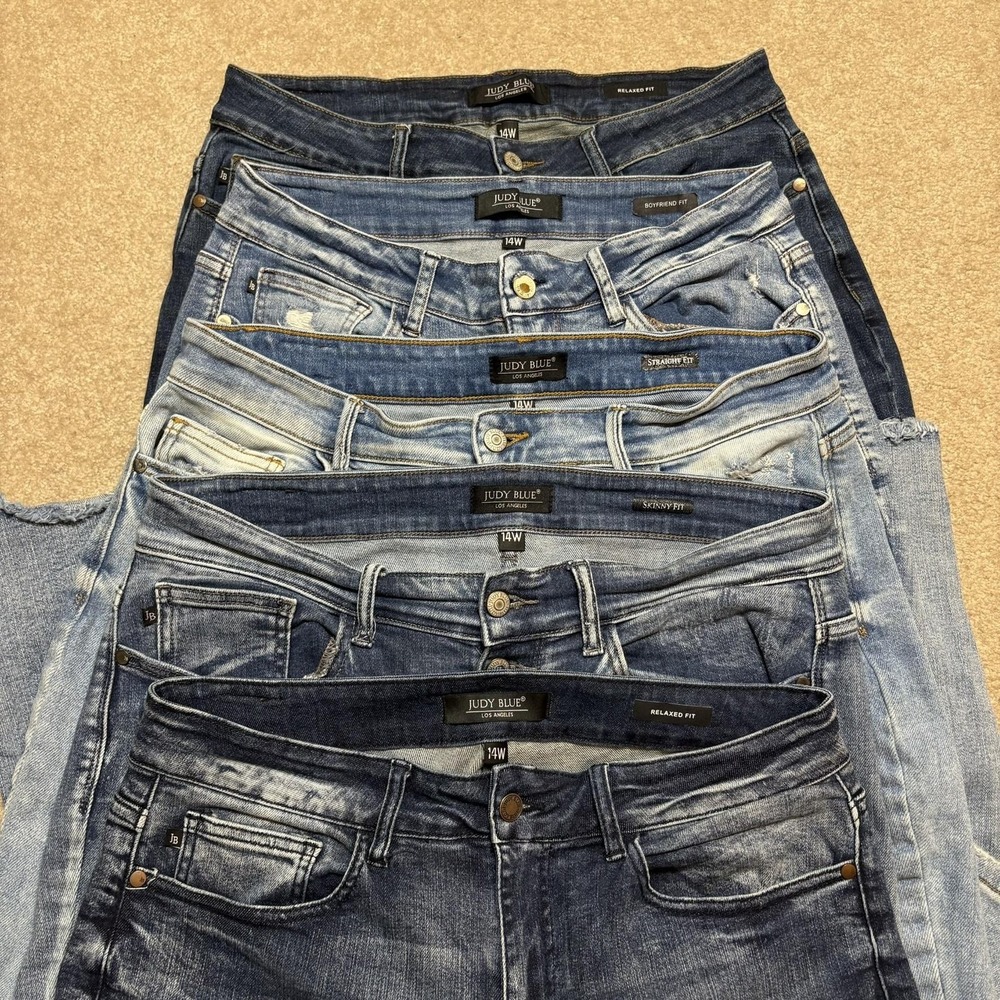 Judy Blue Jeans Lot of 5 Bundle Womens 14W Blue Distressed Raw Hem Stretch Denim